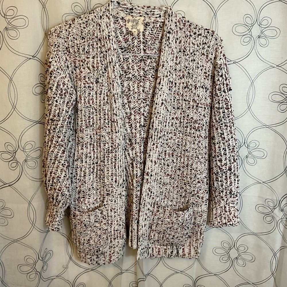 Women's Hippie Rose Cardigan‎ Pink White Black Brown Open Front Pocket Size XS